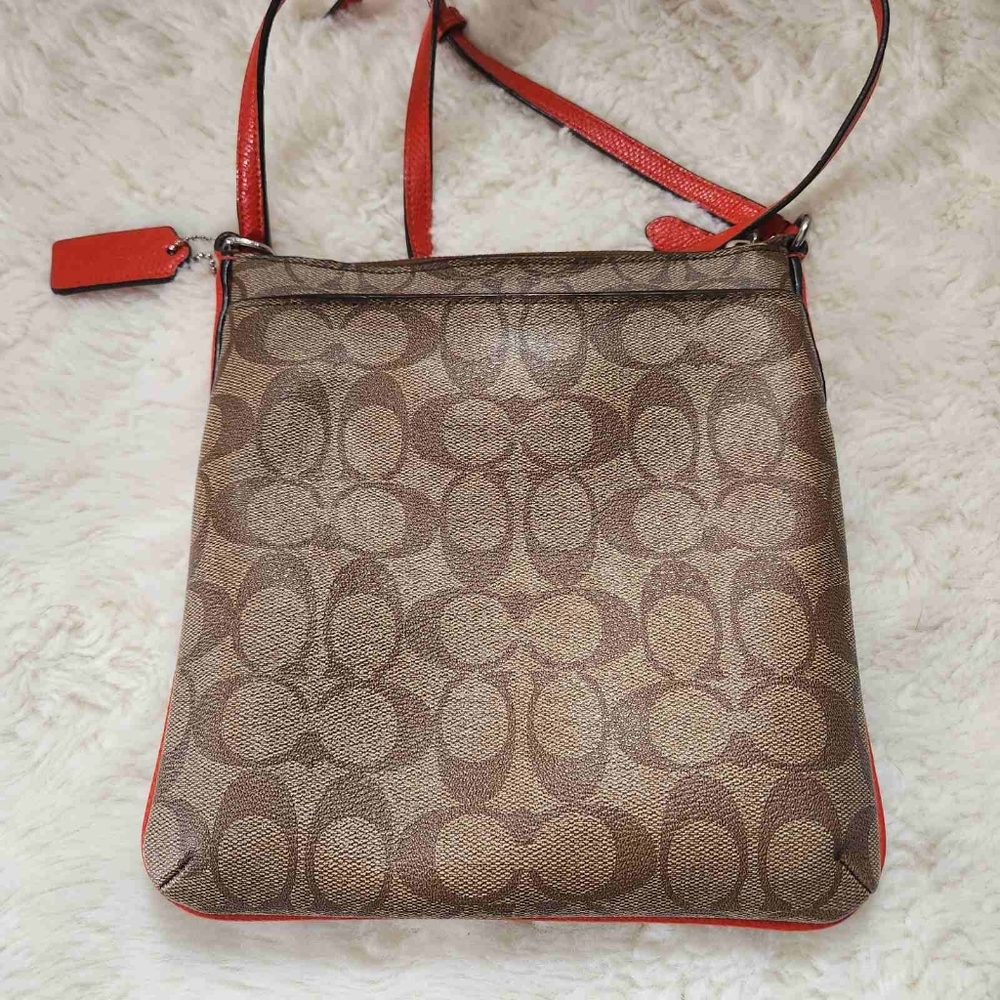 2015 COACH North/South Crossbody Signature Canvas – Khaki/Orange (Like New) - Picture 7 of 16